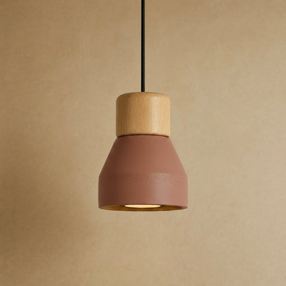 Asena concrete pendant light in Terracotta, raw cone with light wood cylinder | Wickleigh