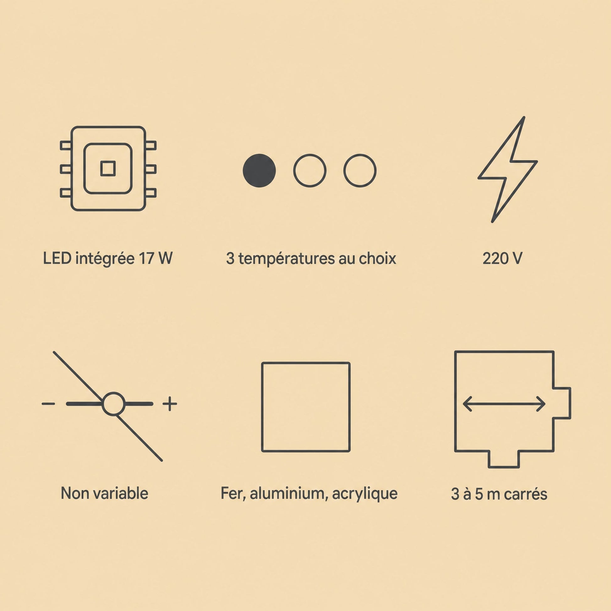 Specification chart of the Silna pendant light, integrated 17W LED, three colour temperatures, 220V | Wickleigh