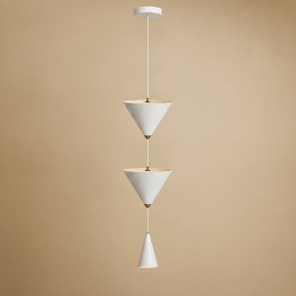 Silna white bedside pendant light, cascade of three cones on a single wire | Wickleigh