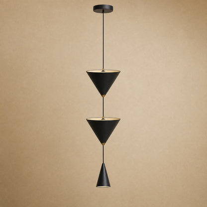 Silna black bedside pendant light, cascade of three cones on a single wire | Wickleigh