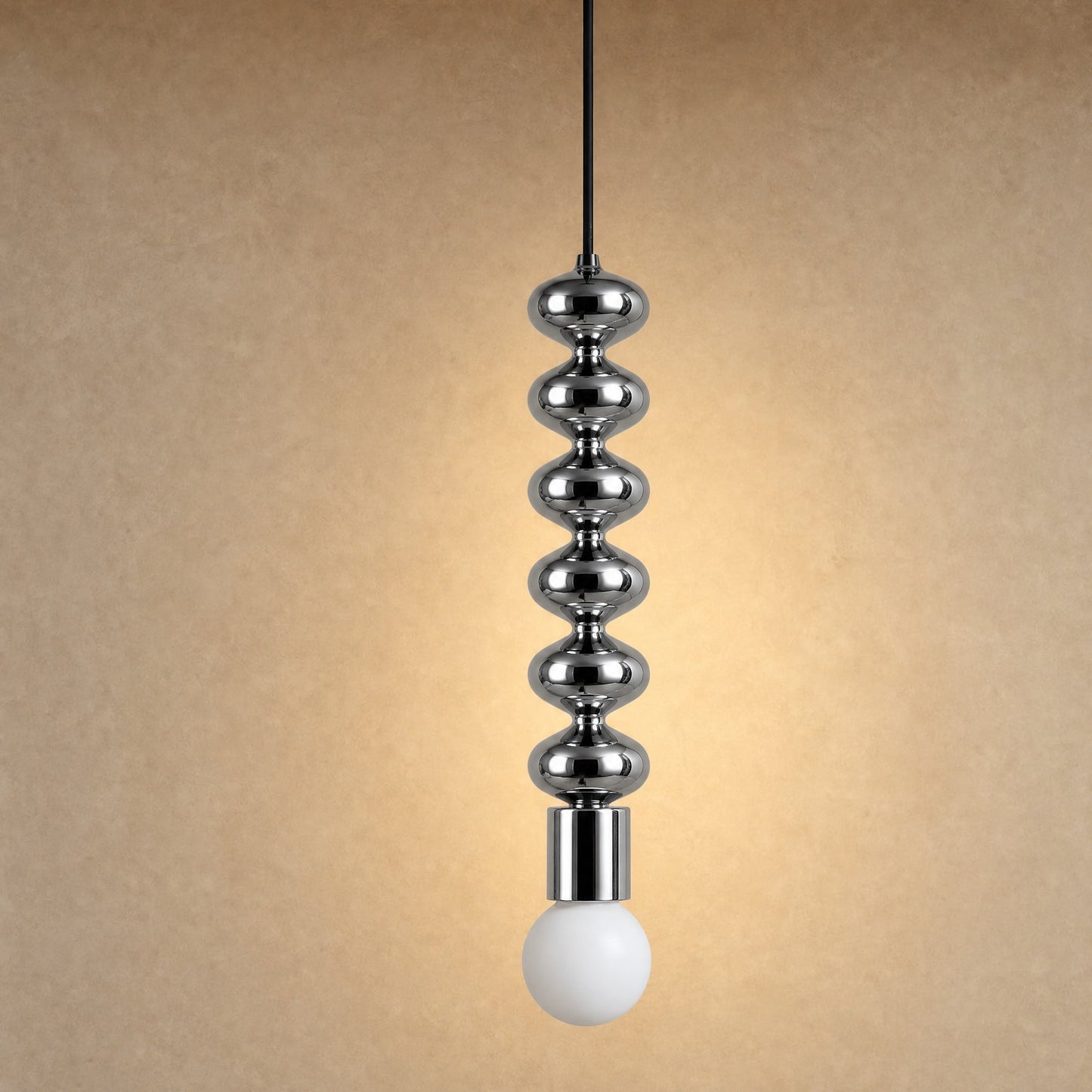Kavlin pendant light in polished chrome with opal globe | Wickleigh