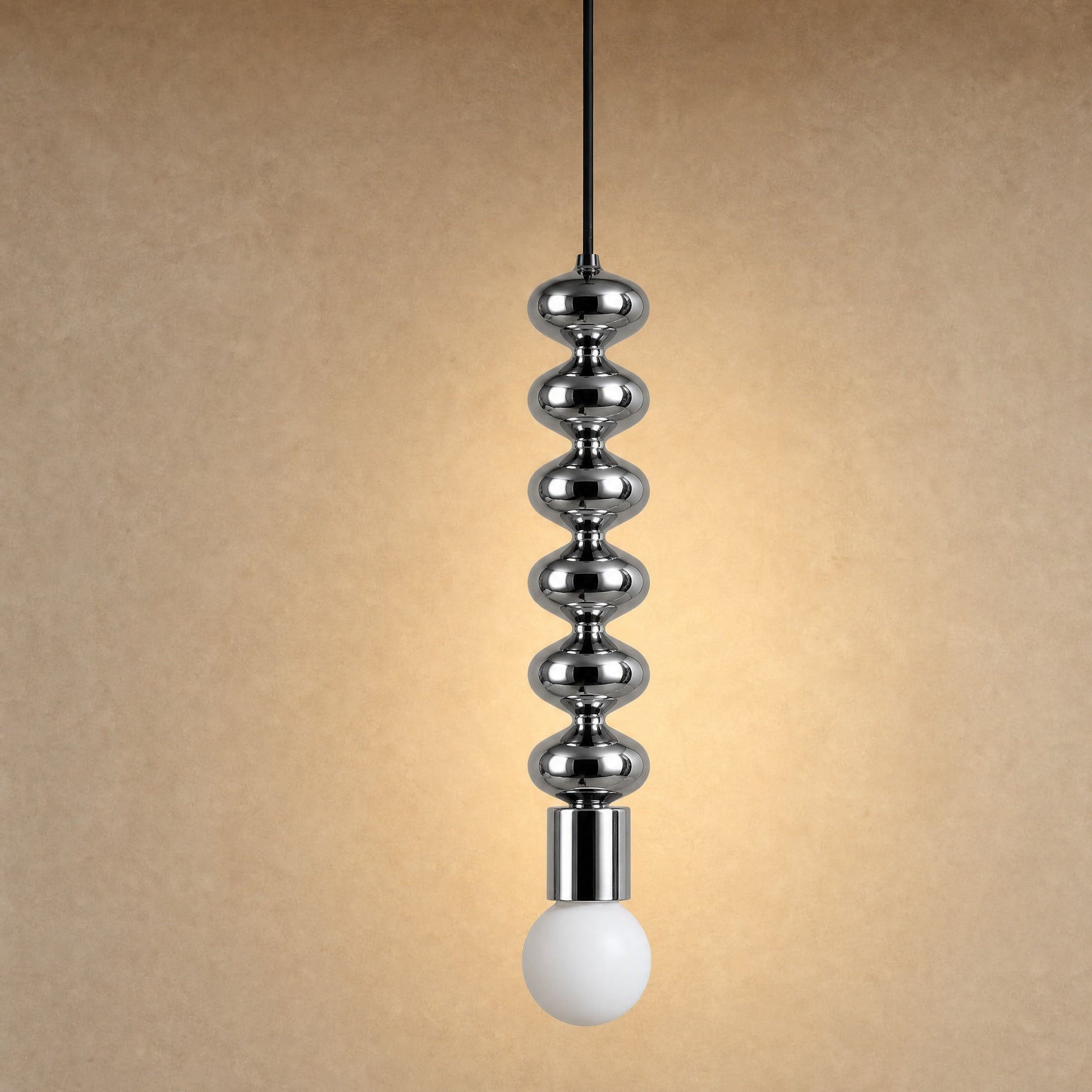 Kavlin pendant light in polished chrome with opal globe | Wickleigh