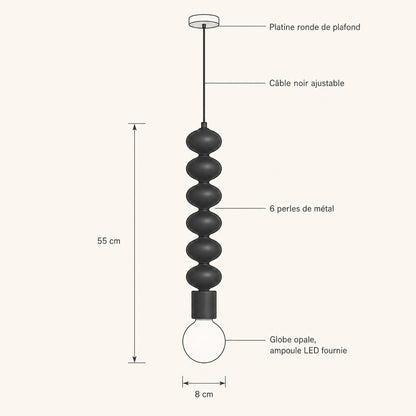 Dimension diagram of the Kavlin pendant light, total height 55 cm and width 8 cm | Wickleigh