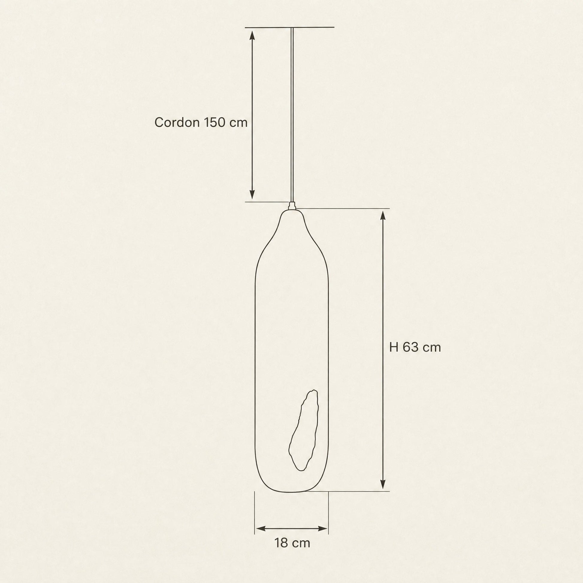 Dimension diagram of the Korven pendant light, height 63 cm, diameter 18 cm, cord 150 cm | Wickleigh