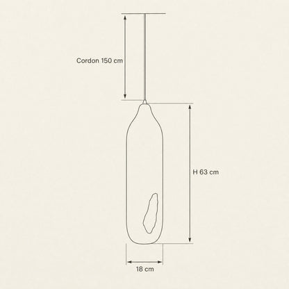 Dimension diagram of the Korven pendant light, height 63 cm, diameter 18 cm, cord 150 cm | Wickleigh