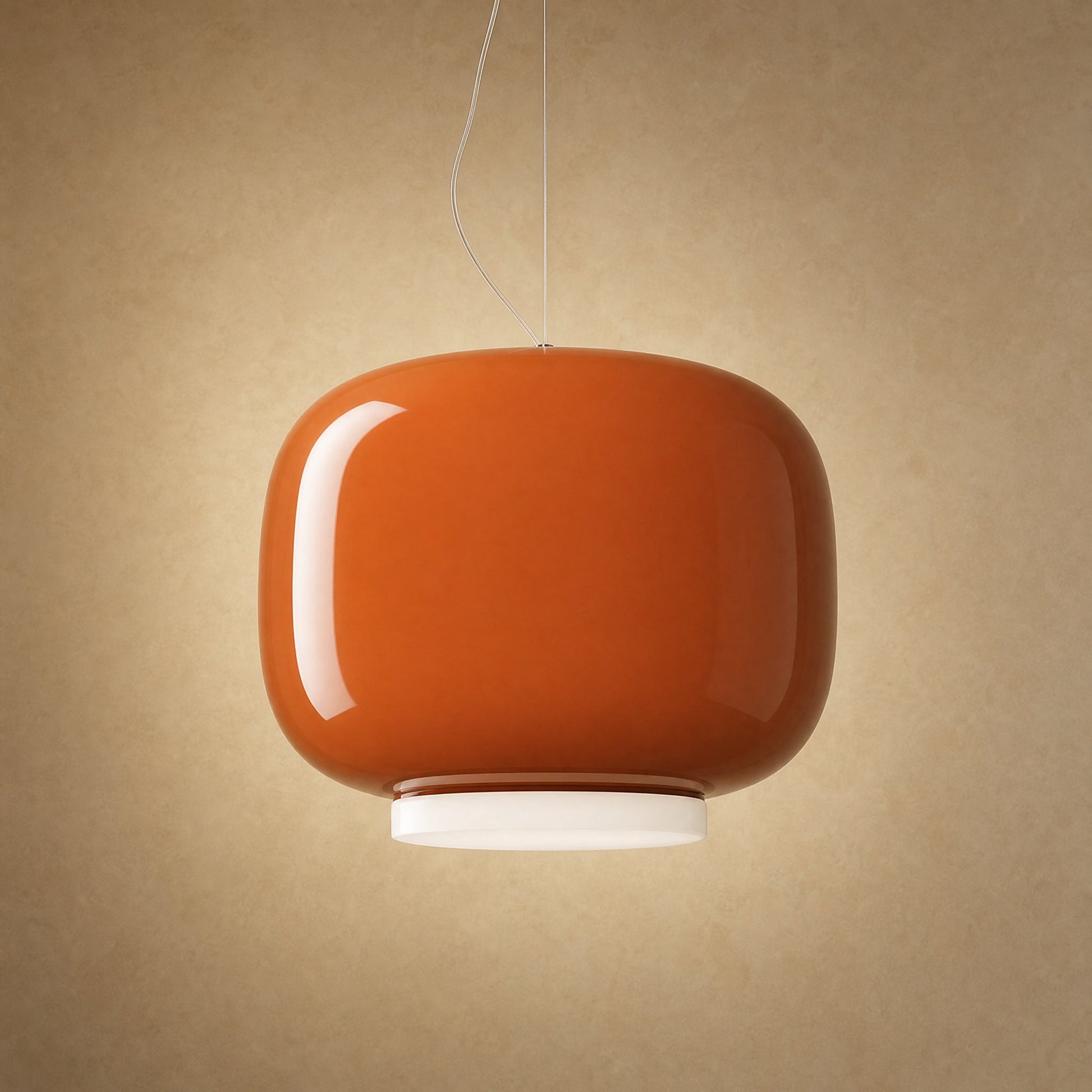 Ulvin dining table pendant light in amber coloured glass, Ø 40 cm, opaline diffuser | Wickleigh