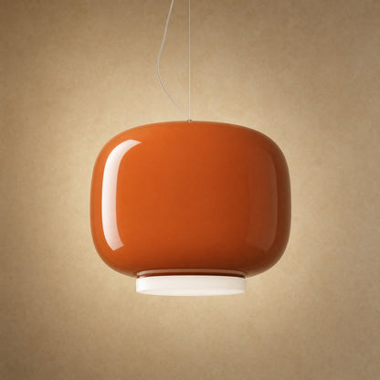 Ulvin dining table pendant light in amber coloured glass, Ø 40 cm, opaline diffuser | Wickleigh