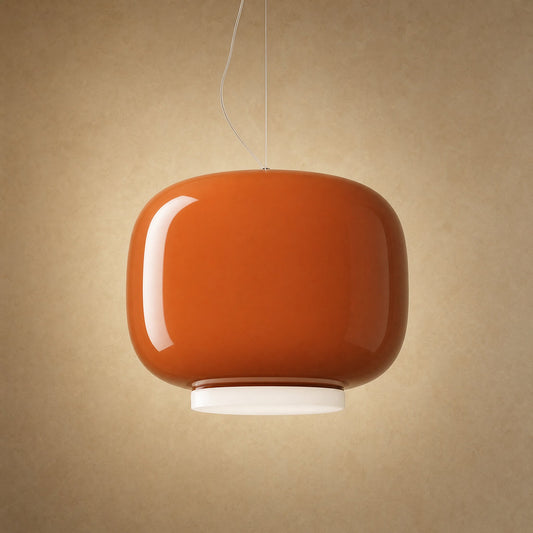 Ulvin dining table pendant light in amber coloured glass, Ø 40 cm, opaline diffuser | Wickleigh