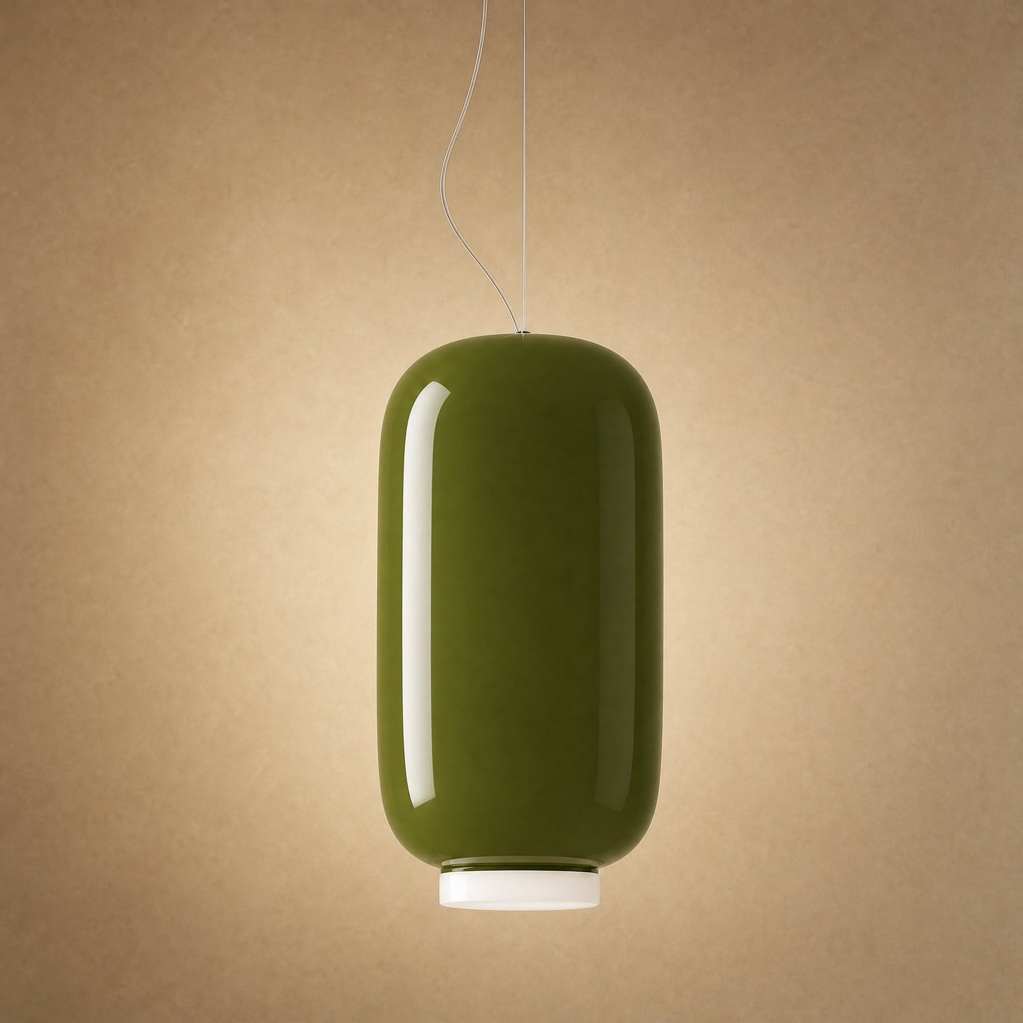 Ulvin lantern pendant light in olive green coloured glass, Ø 22 cm, opaline diffuser | Wickleigh