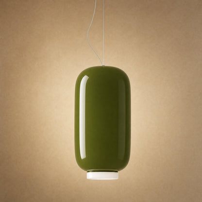 Ulvin lantern pendant light in olive green coloured glass, Ø 22 cm, opaline diffuser | Wickleigh