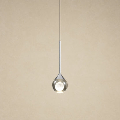 Falen smoked glass pendant light, polished chrome finish, 10 cm sphere with a frosted moon core | Wickleigh