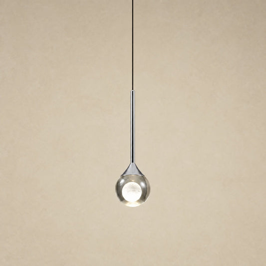 Falen smoked glass pendant light, polished chrome finish, 10 cm sphere with a frosted moon core | Wickleigh