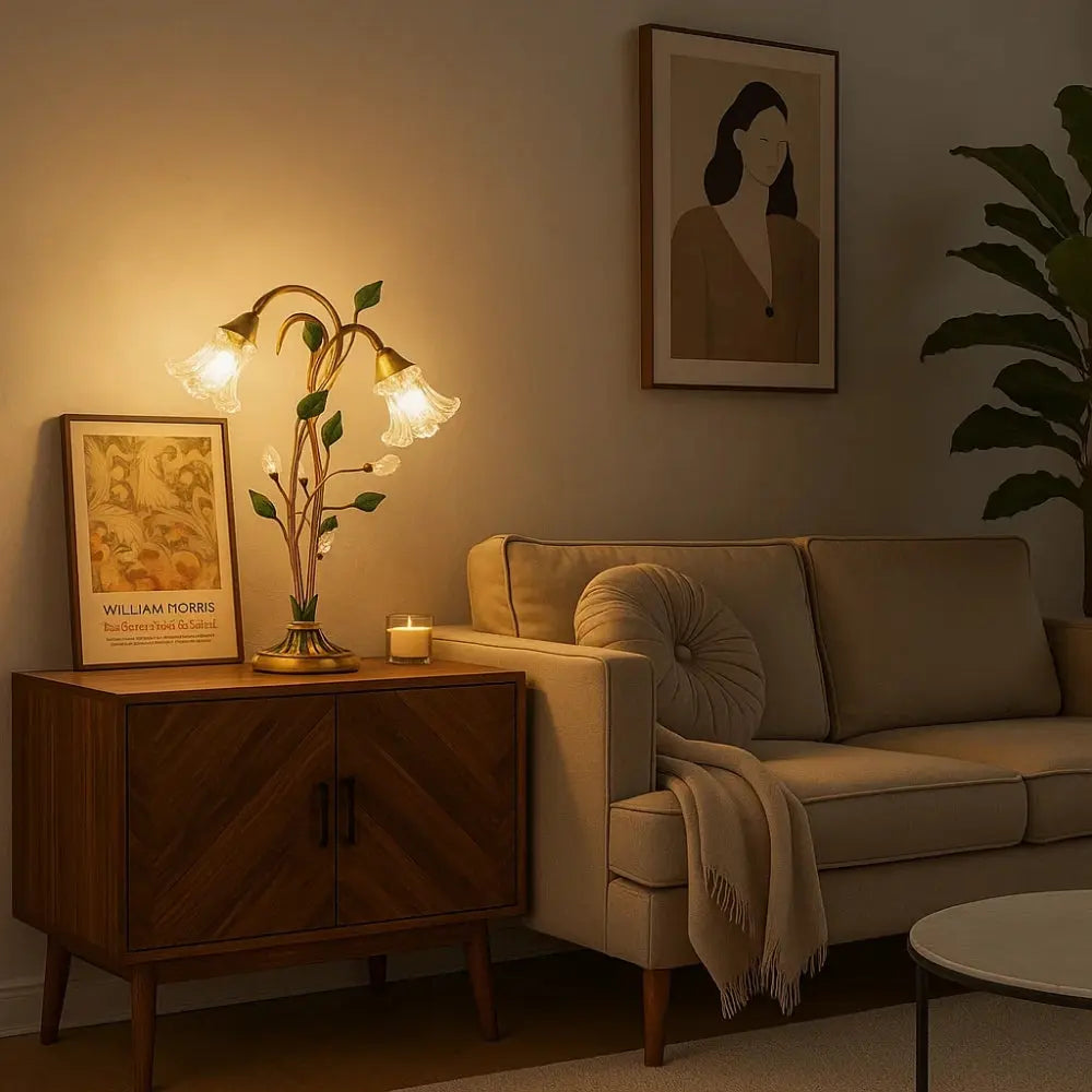 Orron table lamp, golden crystal flower bouquet | Wickleigh