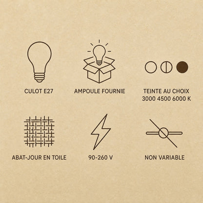 Specifications of the Ylsen fabric cone pendant light, E27 fitting and bulb included | Wickleigh