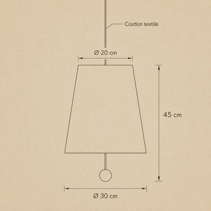 Dimension diagram of the Ylsen fabric cone pendant light, Ø 30 cm and total height 45 cm | Wickleigh