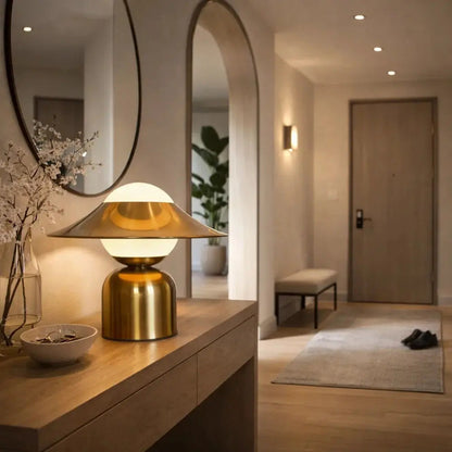 Vylen vintage mushroom table lamp, frosted glass dome | Wickleigh