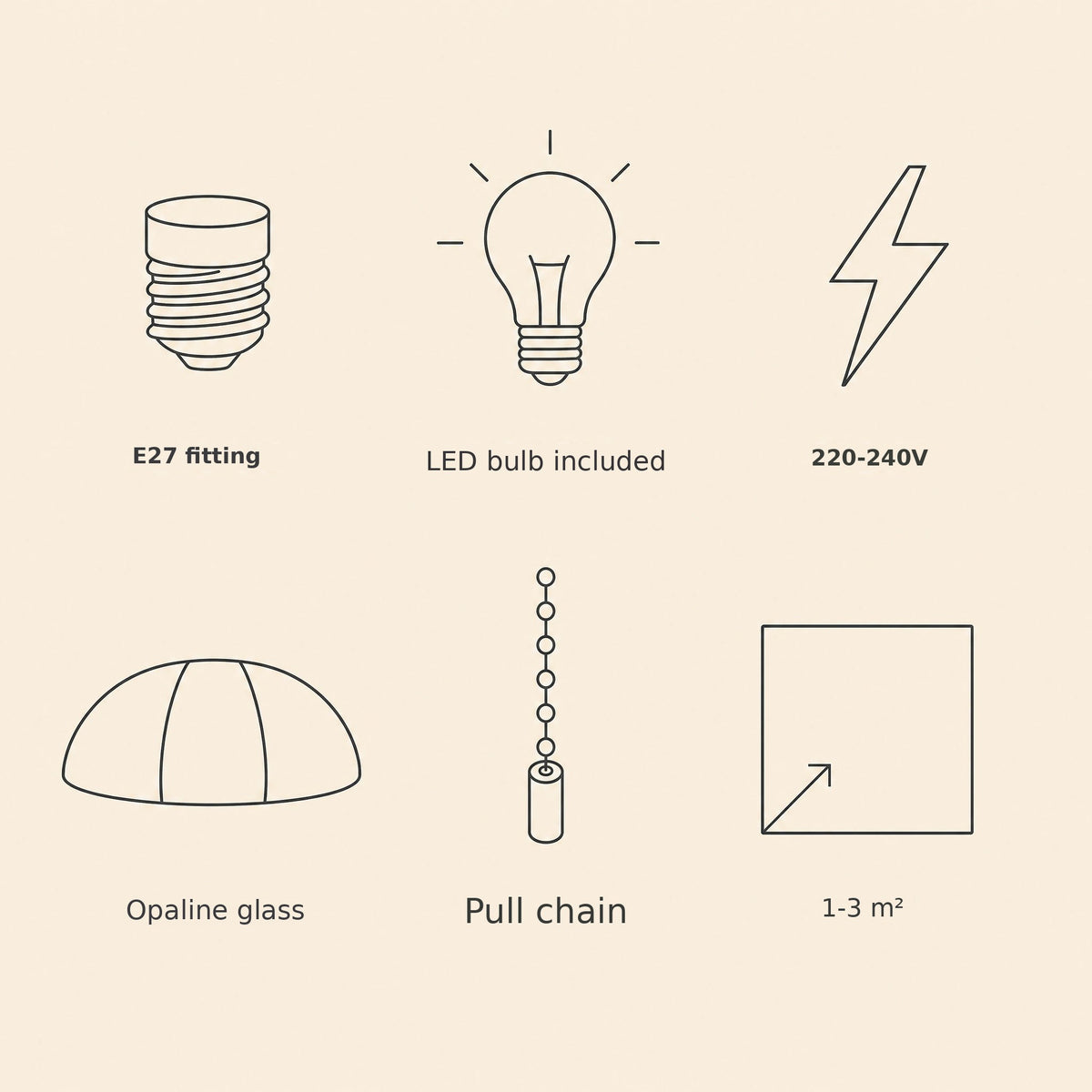 Opaline table lamp features: E27 socket, LED bulb included, pull chain switch