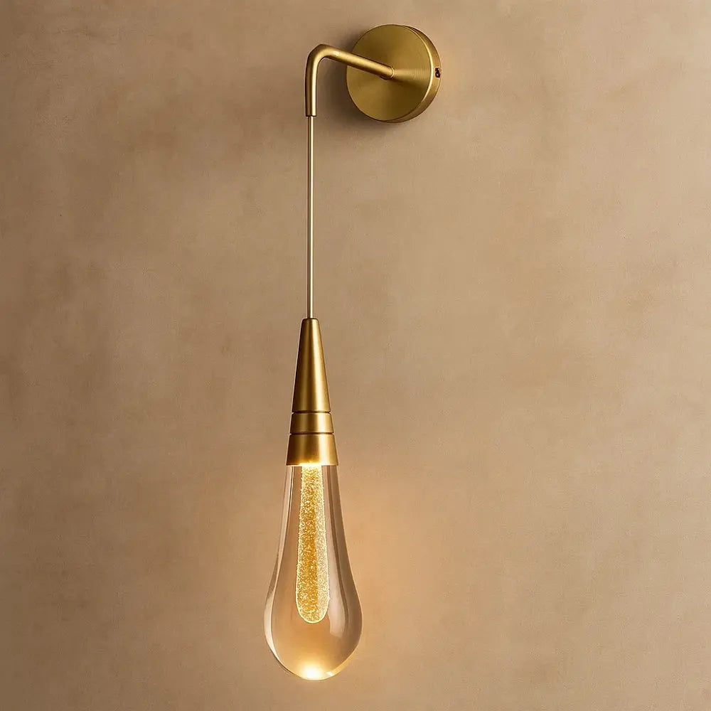 Ulika golden droplet crystal wall light, gold | Wickleigh