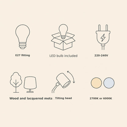 Scandinavian wall light features: E27 fitting, tilting head, 2700K or 6000K
