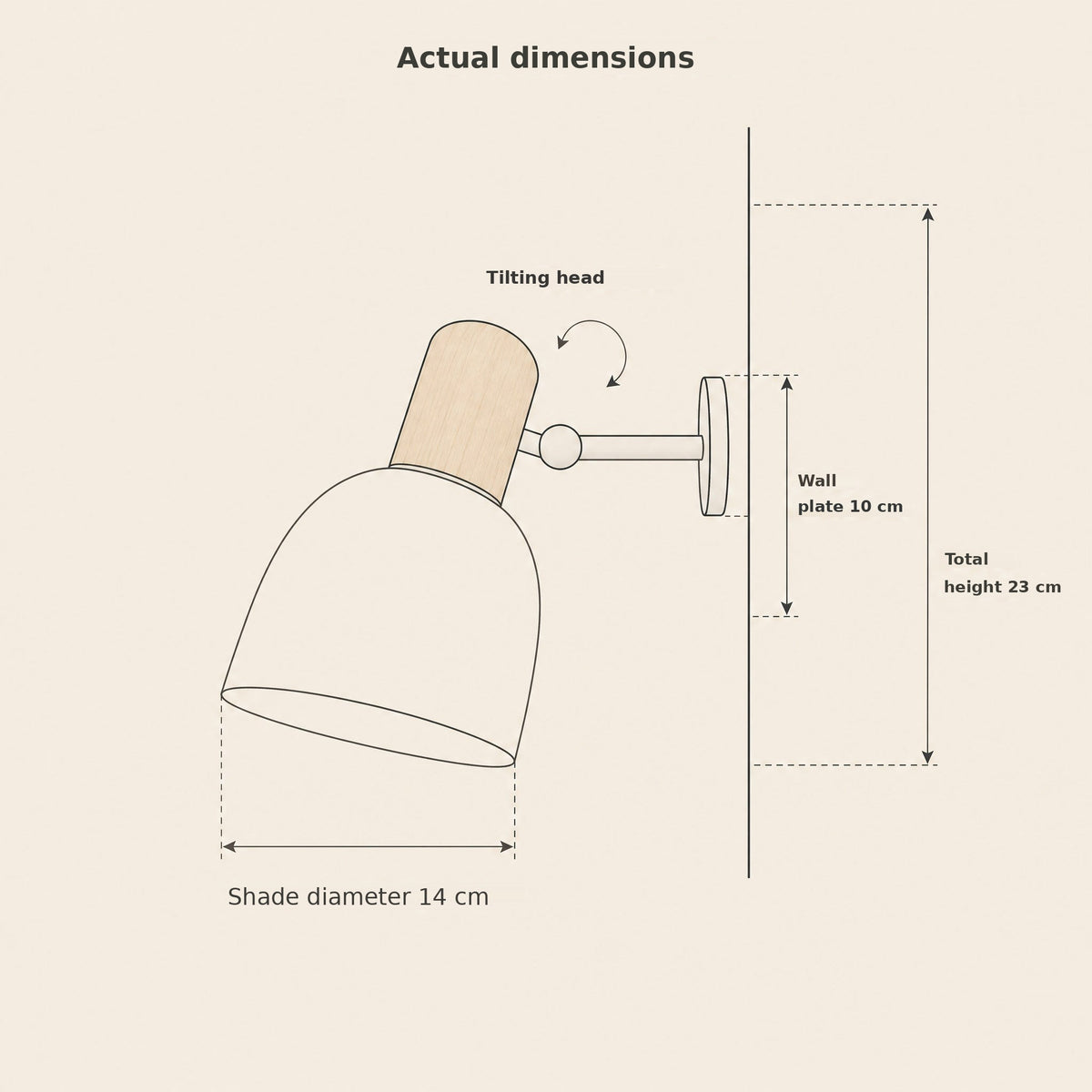 Scandinavian wall light size guide: total height, wall plate and shade diameter