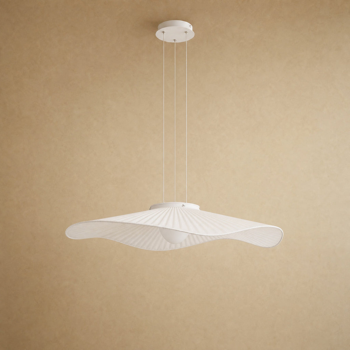 Urven white pleated fabric pendant light, wave shaped veil, pendant mount | Wickleigh