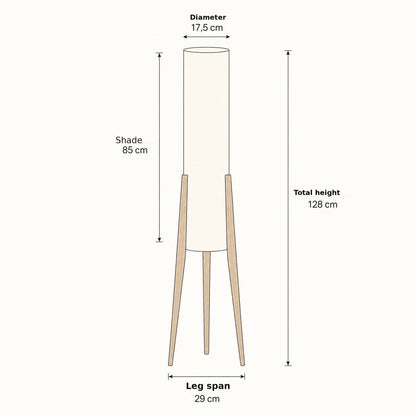 Wood tripod floor lamp size guide: total height, shade size and leg span